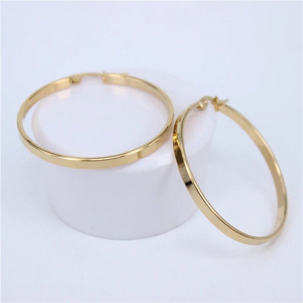 NEW 18K Yellow Gold 1.5'' Round Hoop Earrings X - Picture 3 of 4